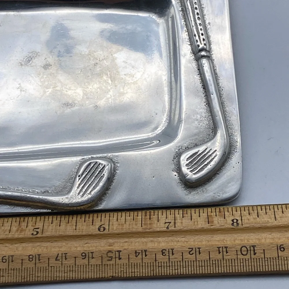 Polished Pewter Rectangular Trinket Dish Golf Theme